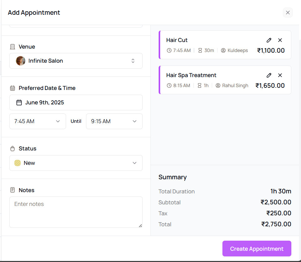 Create Appointment Button